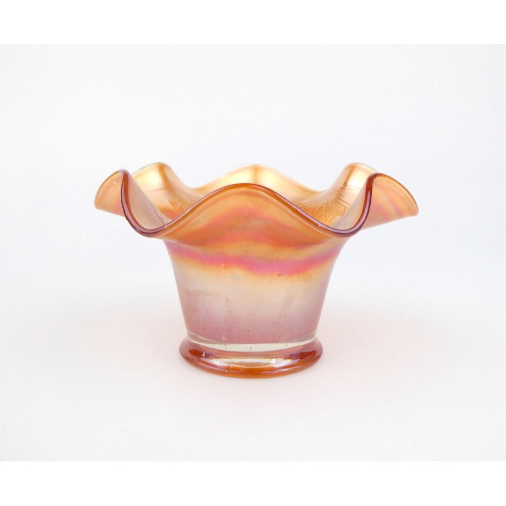 Vintage Marigold Iridescent Carnival Glass Bowl With Embossed Leaf & Blackberry - Picture 4 of 10